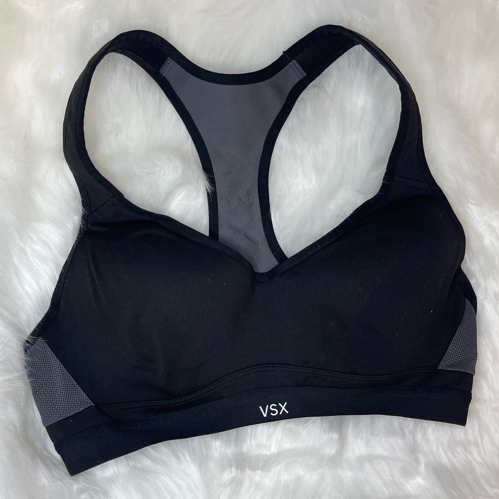 Victoria Secret VSX Sport Bra size 34B Grey/Black Racerback Underwire R#70817